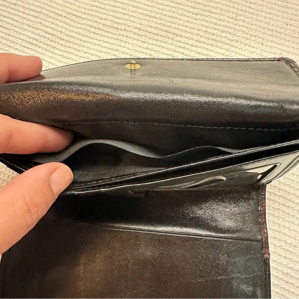 Brahmin Vintage Tuscan Black Leather Croc-embossed Cowhide Frame Wallet
